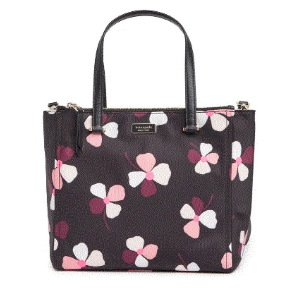 Kate Spade Womens Black Pink Floral dawn dusk buds medium satchel hand bag NWT
